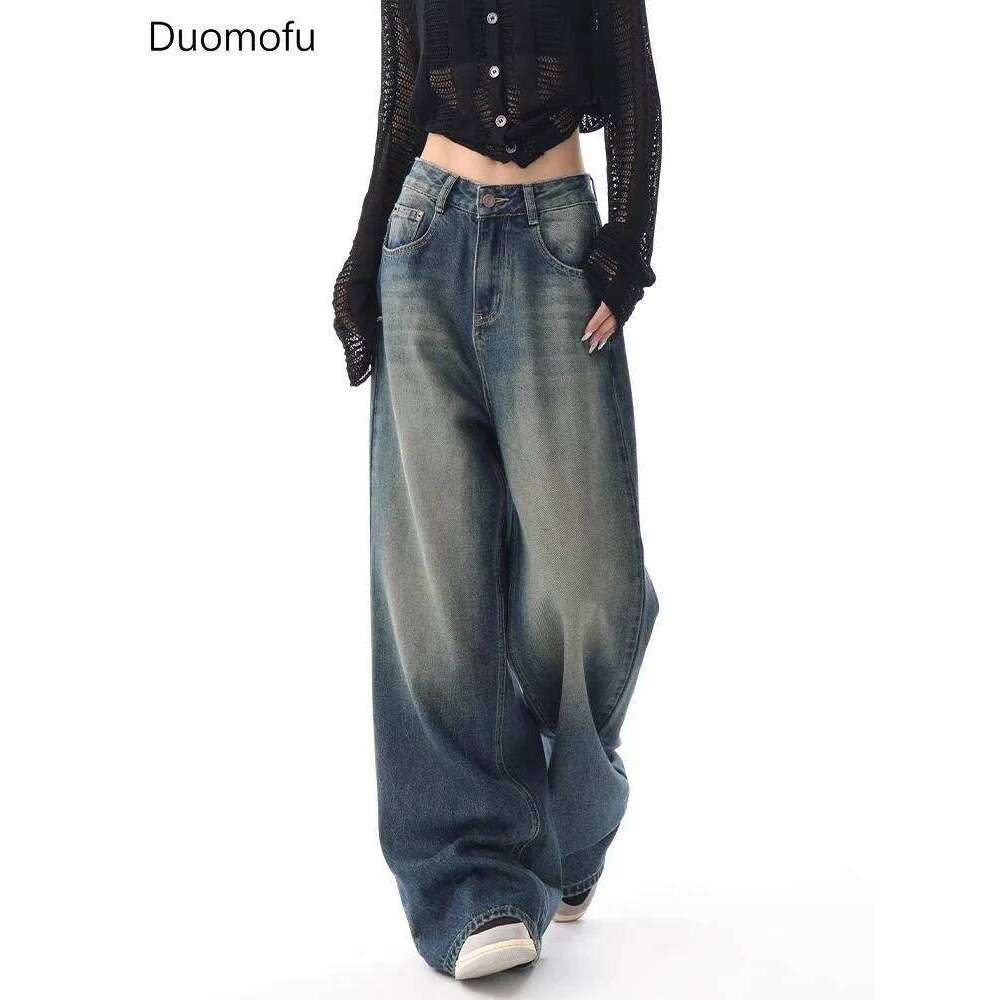 Duomofu Autumn Vintage Chicly Slim Button Female High Waisted American Basic Simple Casual Fashion S-XL Baggy Jeans Women