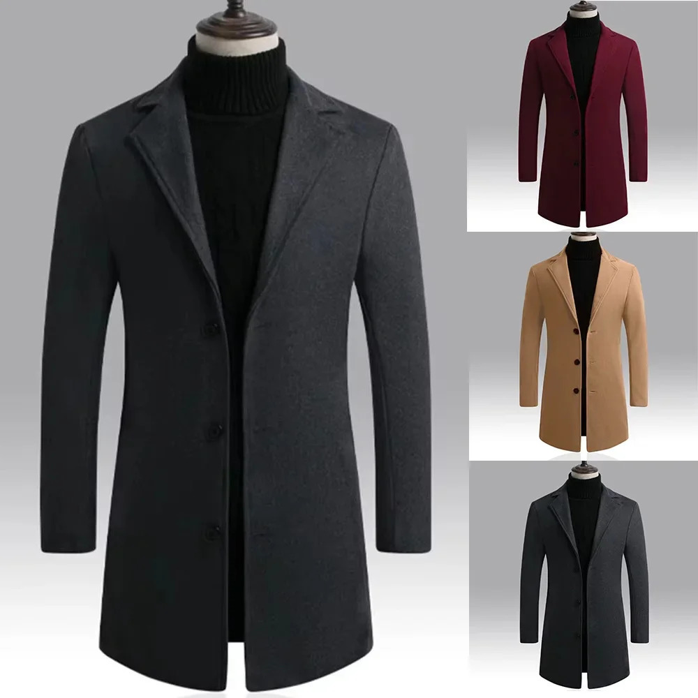 Mens Single Breasted Trench Coat Slim Fit Belted Windbreaker Long Jacket Casual Solid Windproof Overcoat in 250814