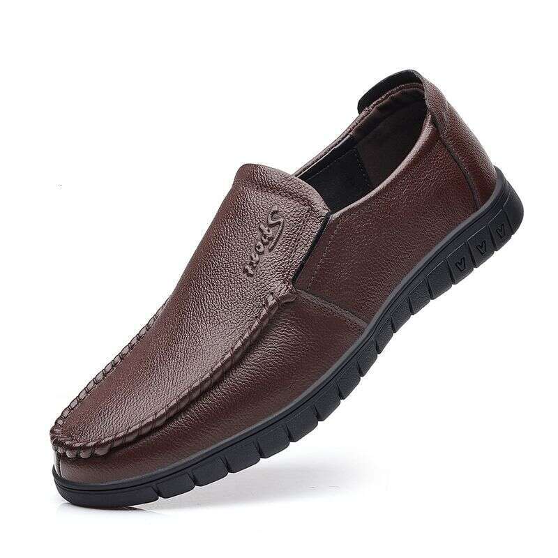 New fashionable casual leather for middle aged dads plus size Korean version versatile bean men's foreign trade slip on shoes