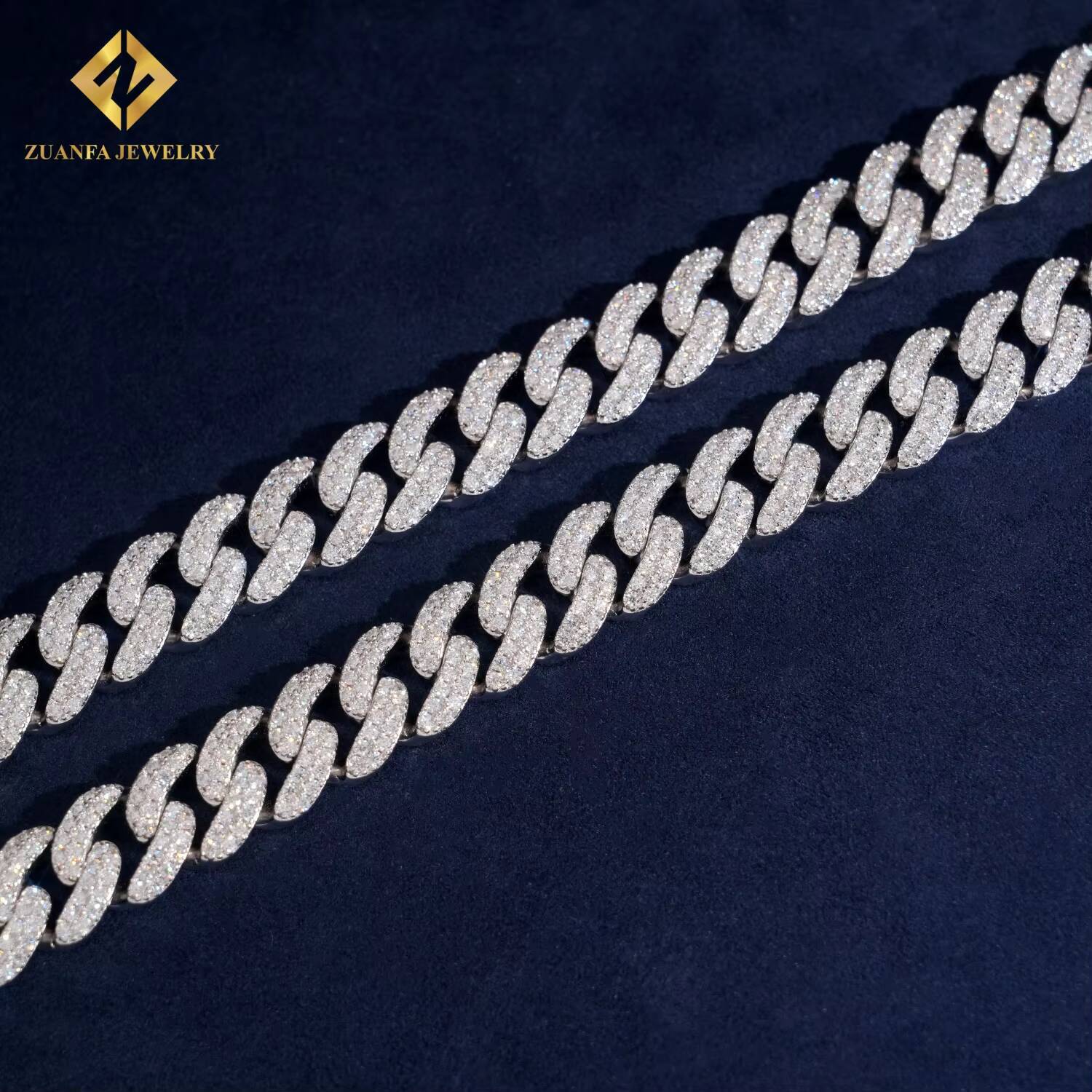 New Arrivals Hip Hop Jewelry Iced Out 12mm Moon Shape Sliver 925 Lab Diamond Moissanite Cuban Link Chain Necklace