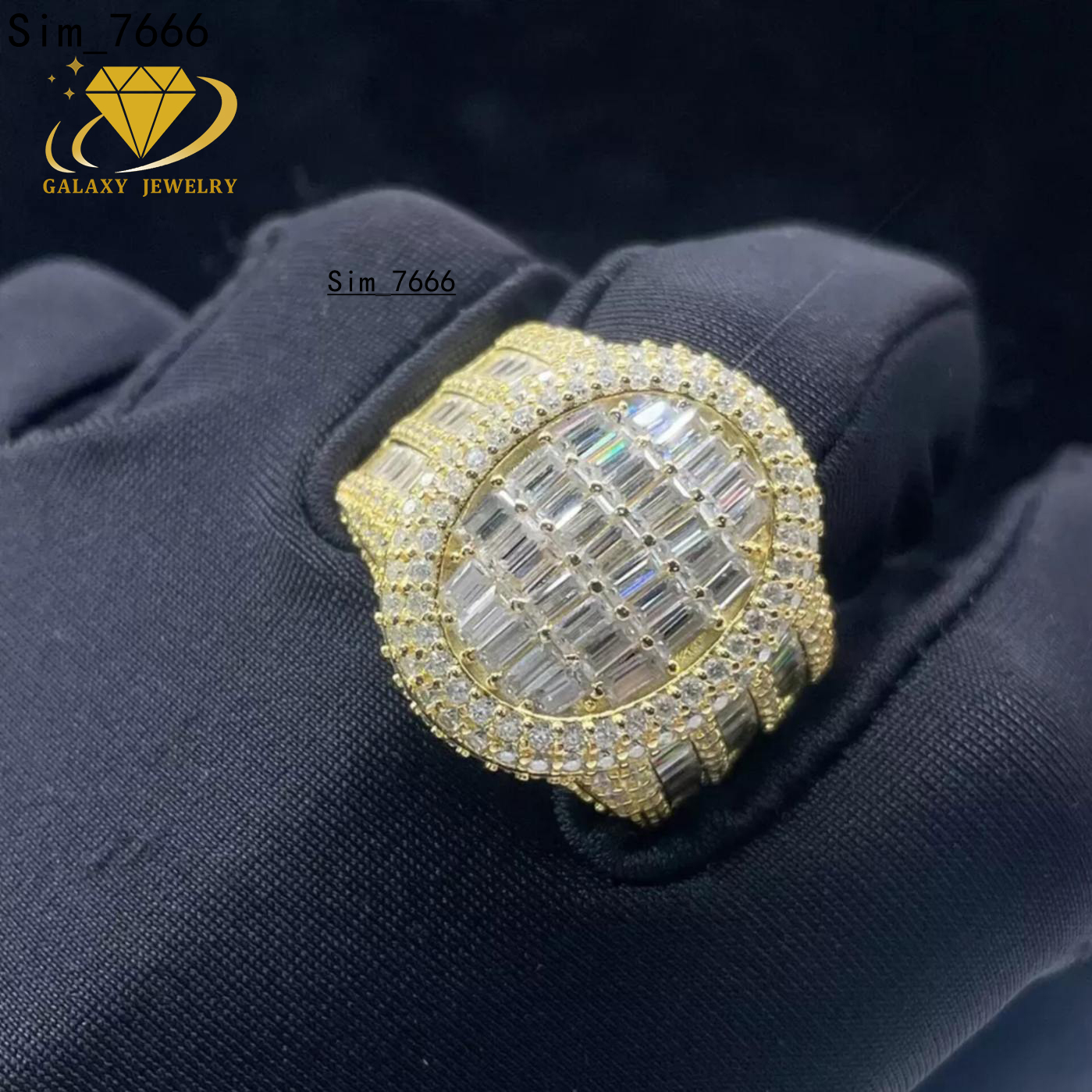 GRA Certificate S925 Gold Plated Moissanite Engagement Ring for Men Oval Shape Baguette VVS Diamond Moissanite Hip Hop Ring