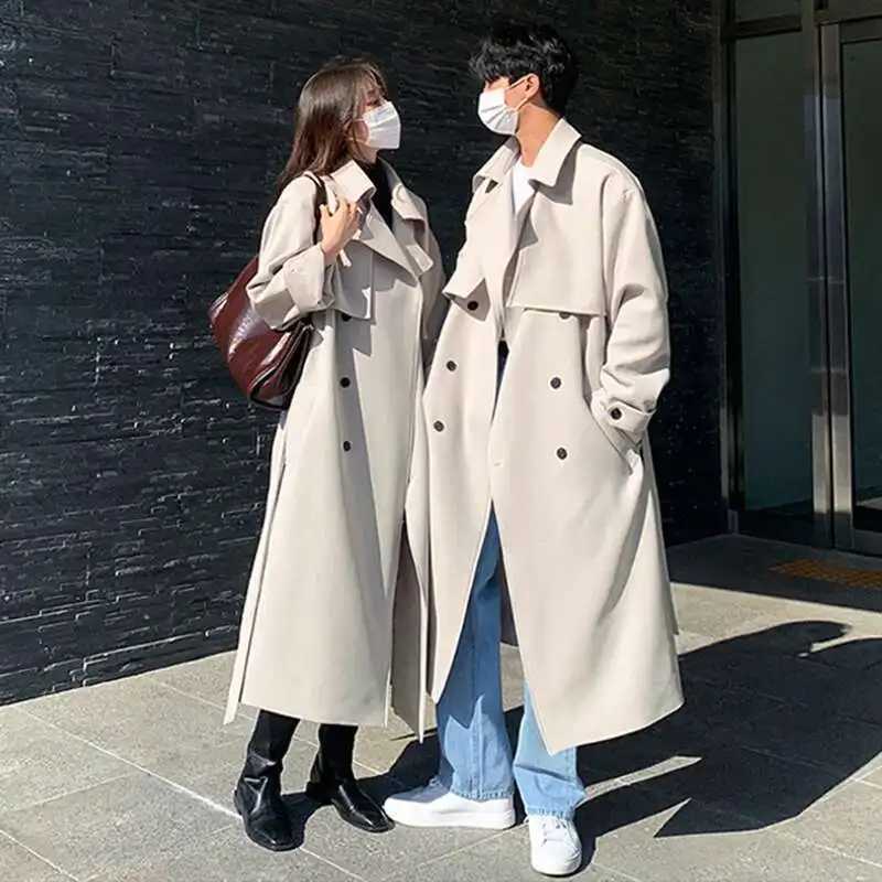 IEFB Autumn Winter Overcoat Mens Mid Length Coat Korean Fashion Loose Knee Over British Trench With Cotton Windbreakers 9C874 W250815