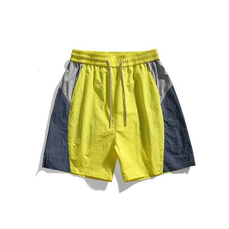 Sports running shorts mens trendy brand color blocking splicing drawstring elastic five quarter pants for men and women Y250814