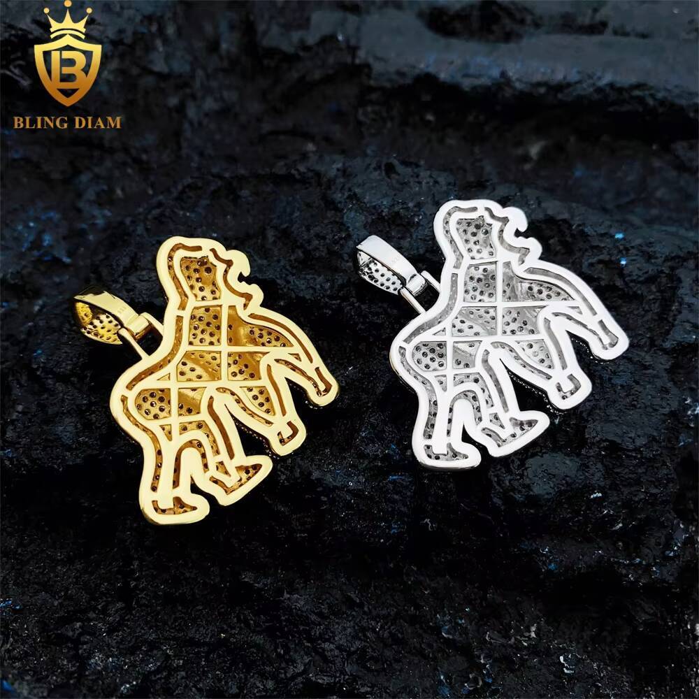 Gra Certificate Iced Out Hip Hop Jewelry 925 Sterling Silver Vvs Moissanite Pass Diamond Test 3D Gorilla Cartoon Pendant