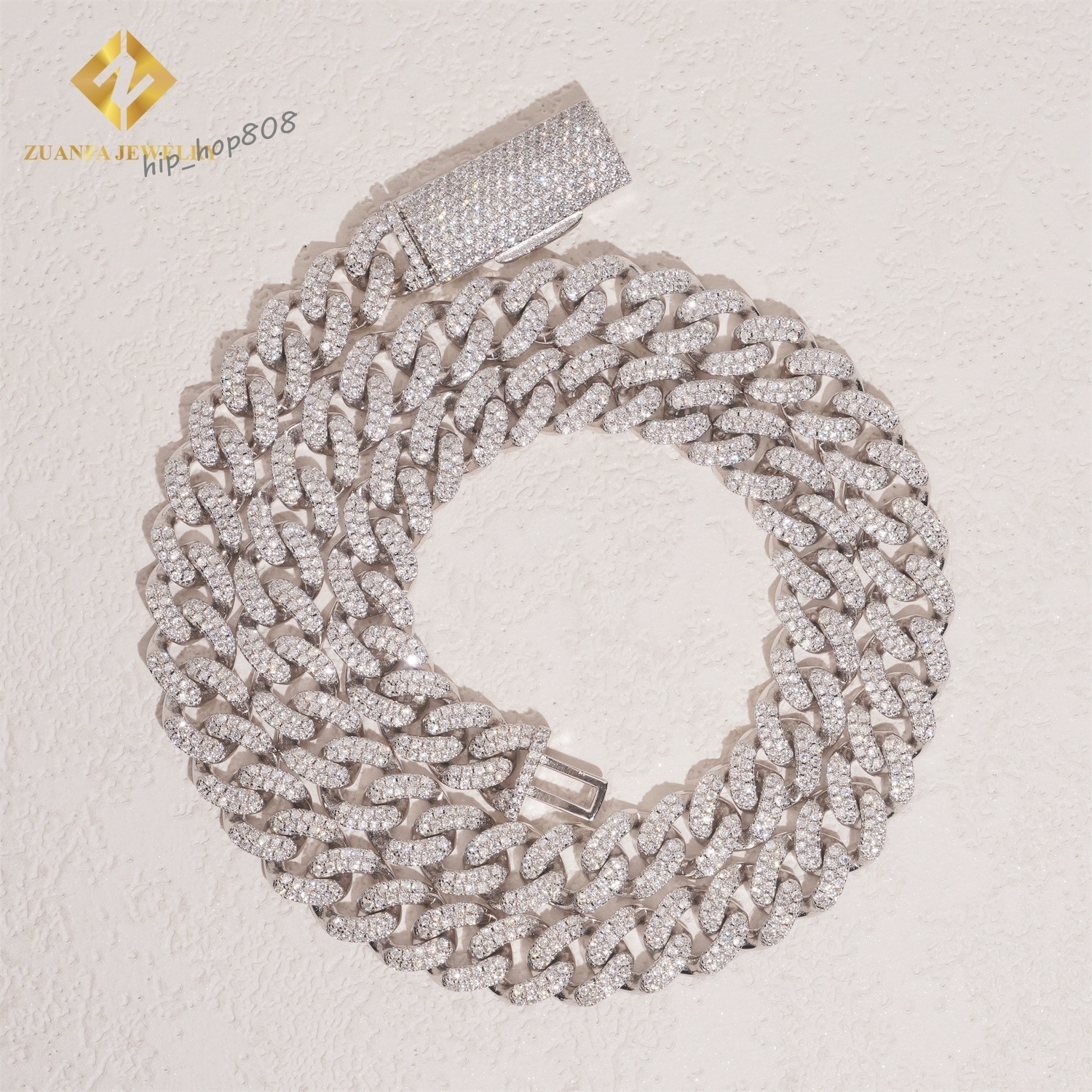 High Quality 10mm Two Rows VVS Iced Out Moissanite Hip Hop Jewelry Diamond Custom 925 Silver Cuban Link Chain Bracelet Necklace