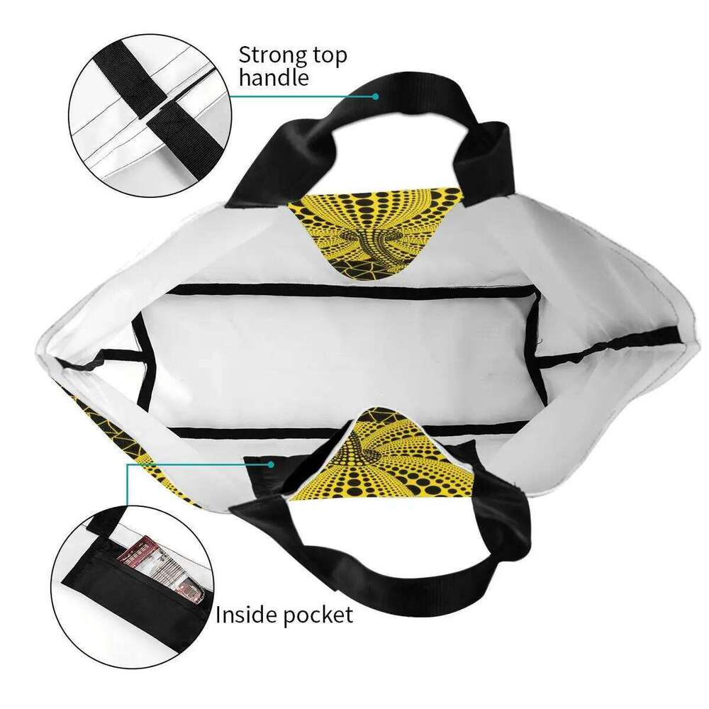 Funny Yayoi Kusama Puin Shopping Tote Bags Reusable Abstract Painting Canvas Grocery Shopper Shoulder Bag