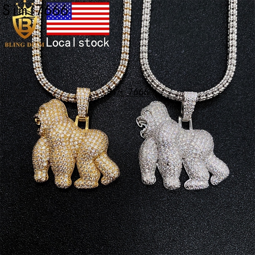 Gra Certificate Iced Out Hip Hop Jewelry 925 Sterling Silver Vvs Moissanite Pass Diamond Test 3D Gorilla Cartoon Pendant