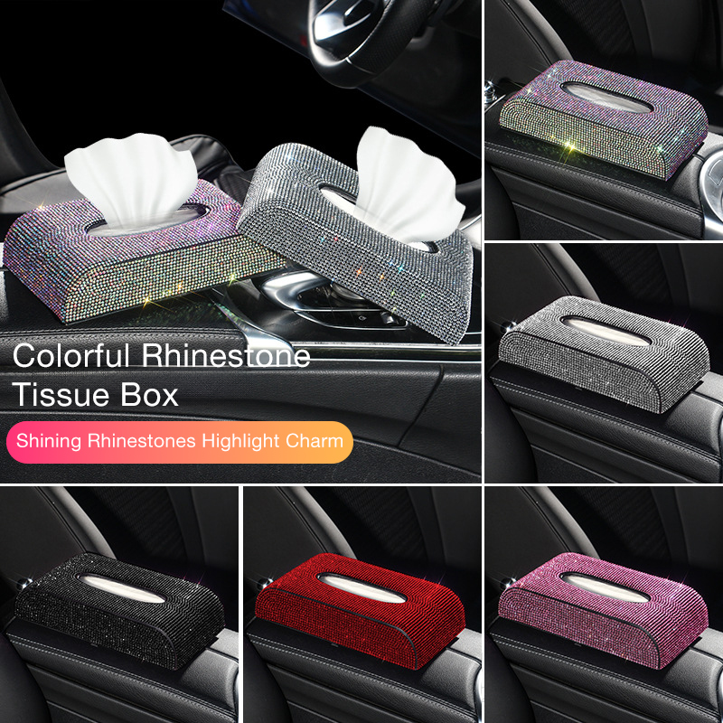 Car-mounted multi-color diamond-encrusted tissue box