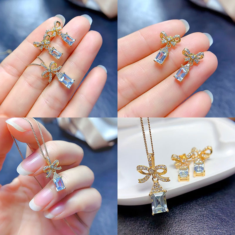 925 silver jewelry set natural topaz jewelry set genuine topaz pendant and earrings 18K gold plated gemstone jewelry for wedding