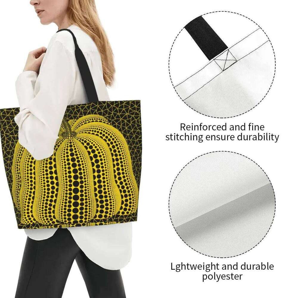 Funny Yayoi Kusama Puin Shopping Tote Bags Reusable Abstract Painting Canvas Grocery Shopper Shoulder Bag