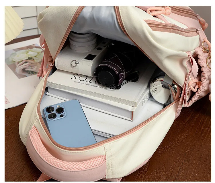 Cute rabbit school backpack for teenage Fashionable splicing color contrast fresh lady knapsack schoolbags 250809