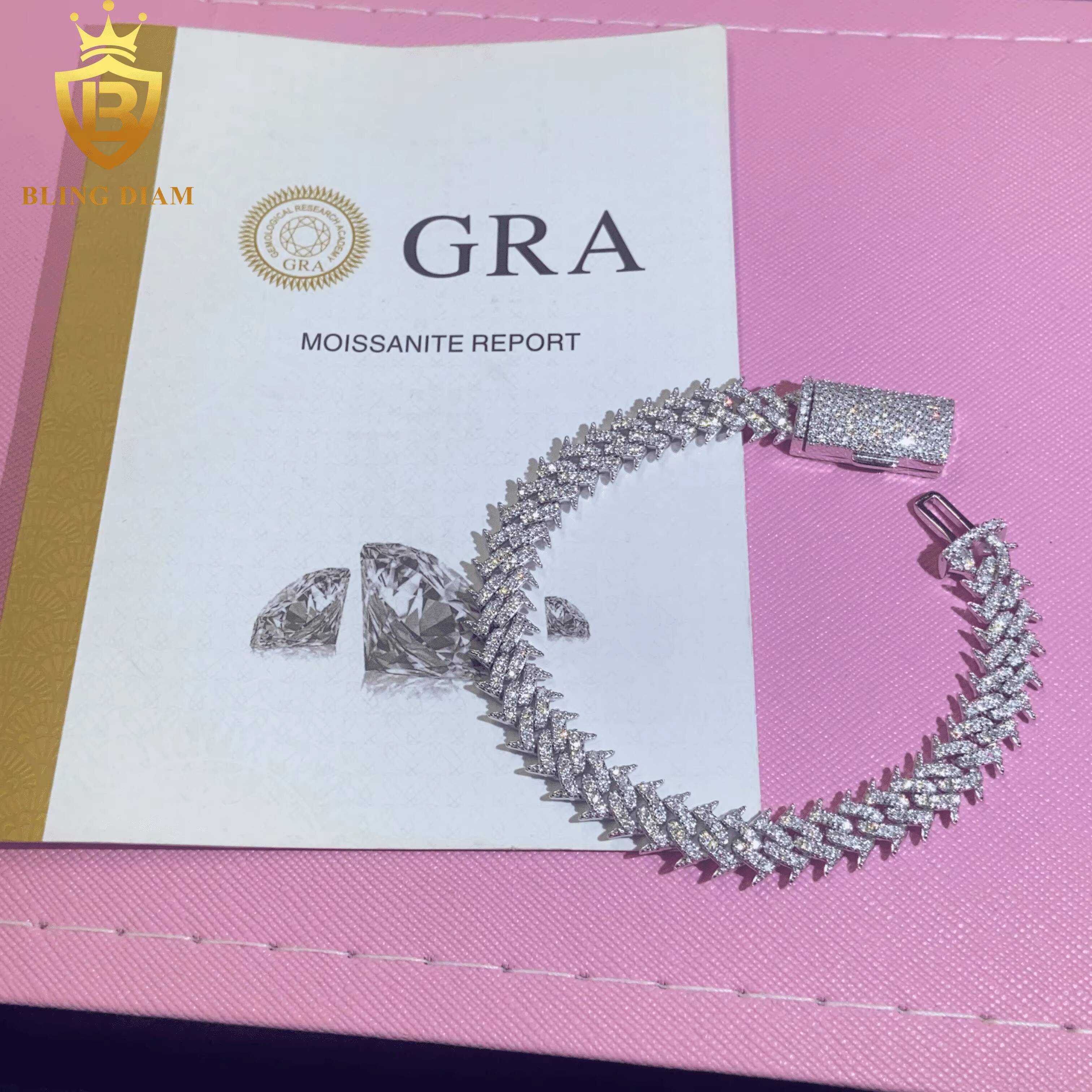 New Design Fashion 10mm S925 Link Chain Moissanite Cuban Bracelet Men Women Hip Hop Style Pass Diamond Tester with GRA