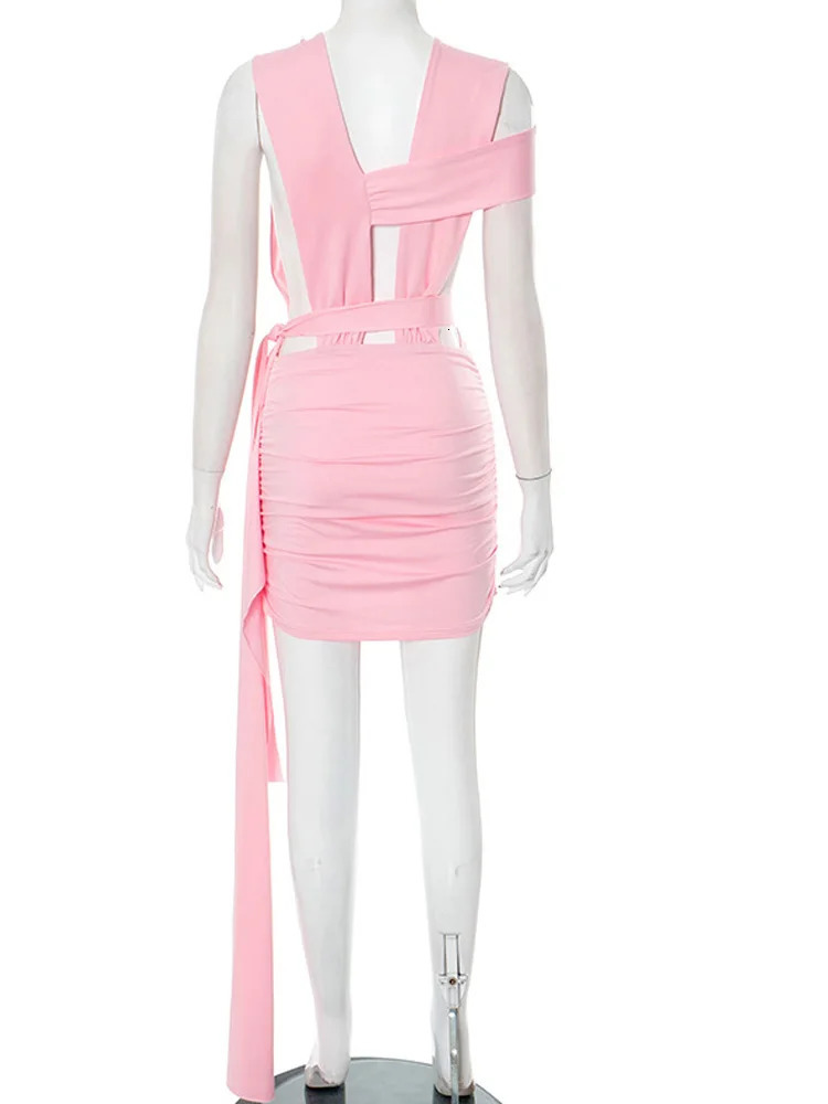 Beyprern Womens Cut Out O-Rings Metal Short Dress Sexy Hollow Out Long Straps Slim Night Out Party Dresses Clubwear Vestidos 250808