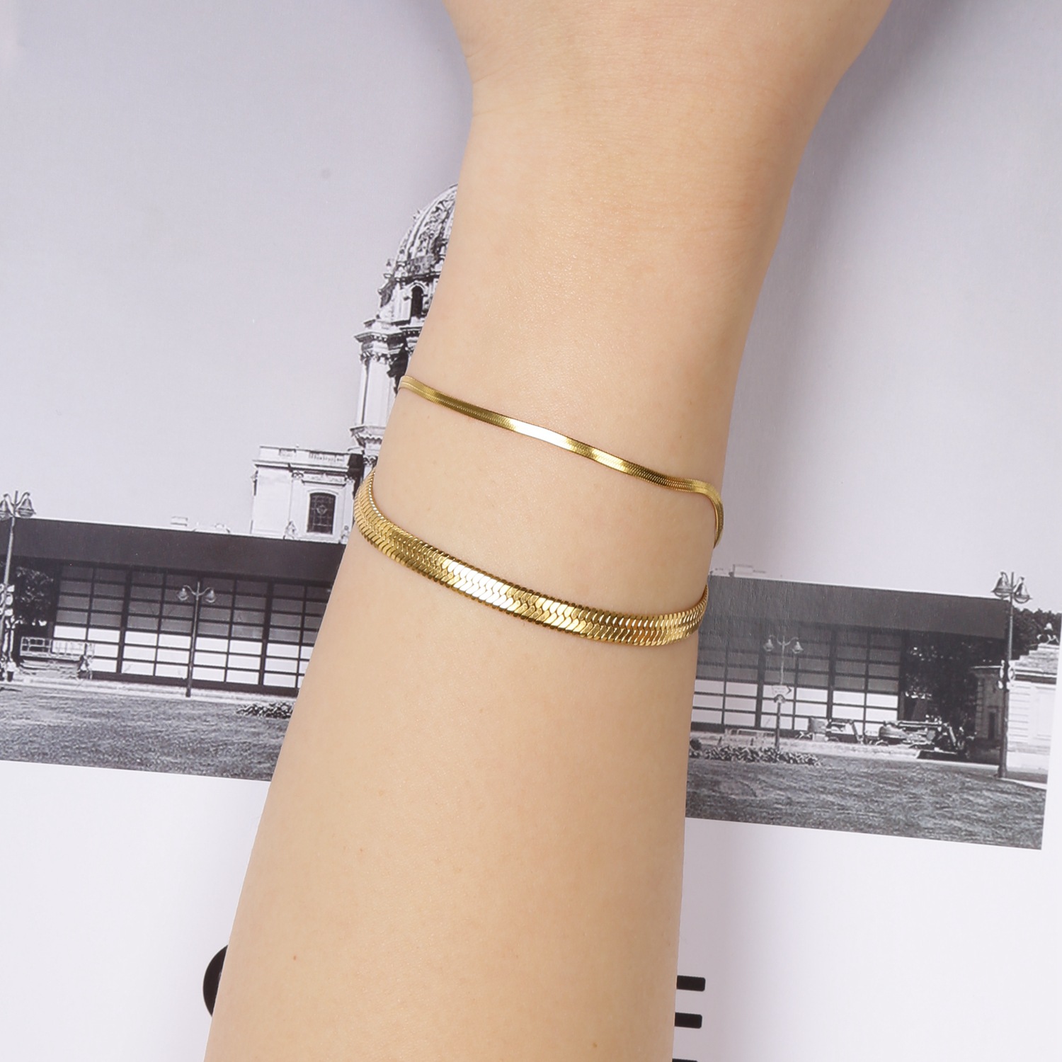 Jewelry Chain Bracelets European and American Minimalist Trendy Titanium Steel 18K Gold Plated Bracelet Slim Snake Unique Snake Bone Plated Bracelet f