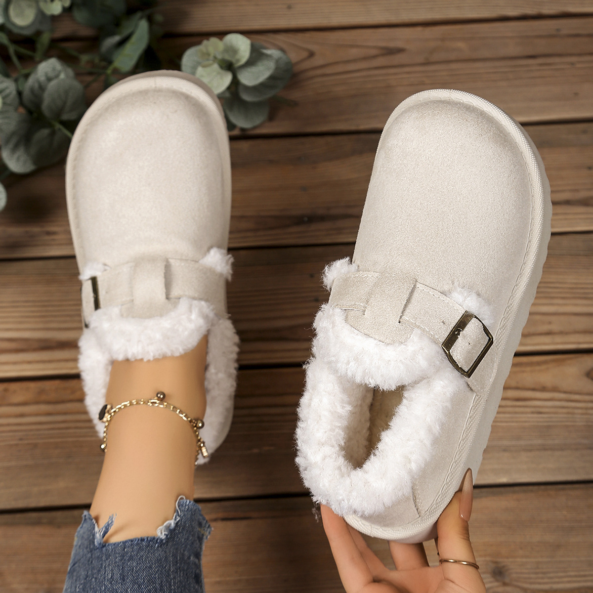 Free shipping women's new design snow boots 2025 winter versatile casual belt buckle with thick velvet and warm cotton shoes size 36-41