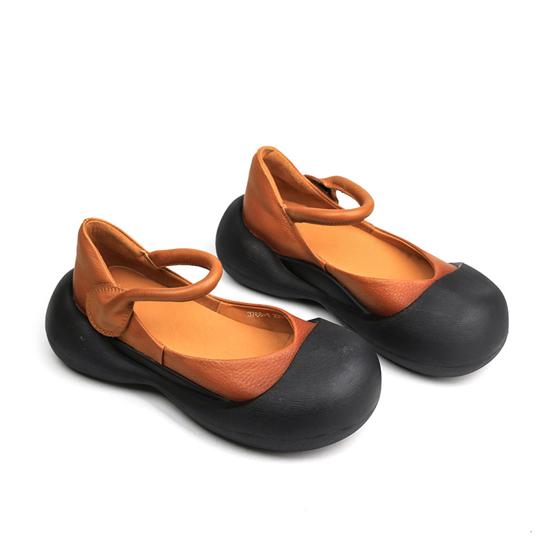 Cowhide single shoes, thick soled waterproof women's shoes, designer retro Velcro 2025 new model