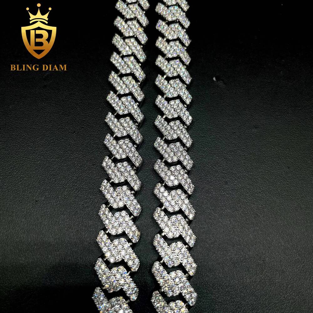 Factory Direct Price Fine Jewelry Hip Hop Style Iced Out Diamond 12mm 925 Silver Plated 5A Moissanite Cuban Link Chain Necklace