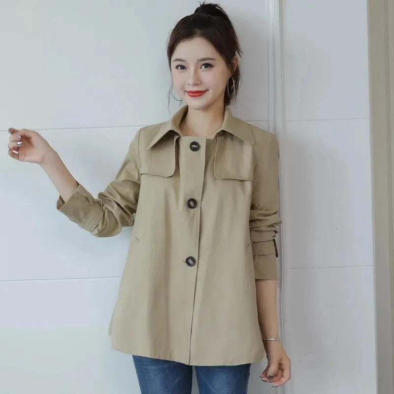 Spring Autumn Trench Female Coat 2025 Korean Fashion Short khaki Windbreaker Women Jacket Casual Loose Ladies Outerwear Tops 250805