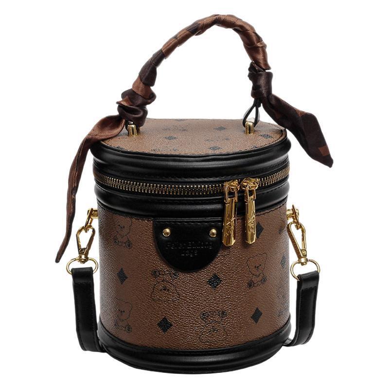 Retro Printed Women's Handbag Free Shipping Designer Fashion New Crossbody Round Bucket Bag Versatile Luxury Phone Bag Casual Makeup Shoulder Bag