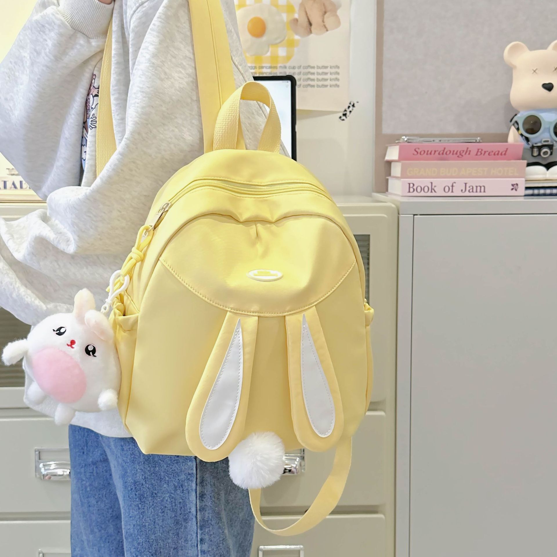 2025 Autumn New Unisex Style Backpack For Couples Ladies Fresh Style Student Rabbit Ear Cartoon Backpack Autumn New Designer Bag