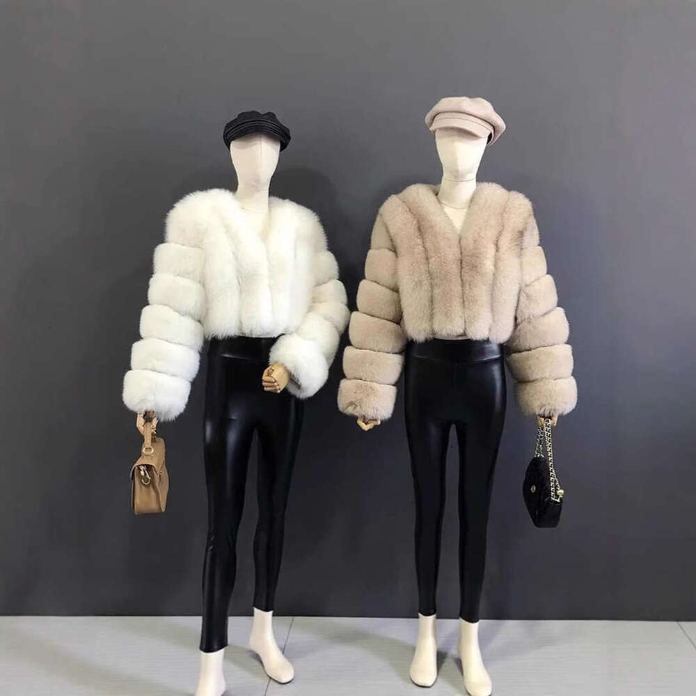 Faux Fox Fur Coat V-Neck Winter Woman Long Sleeve Warm Winter Coat Women Fashion Luxury New Fur Jacket