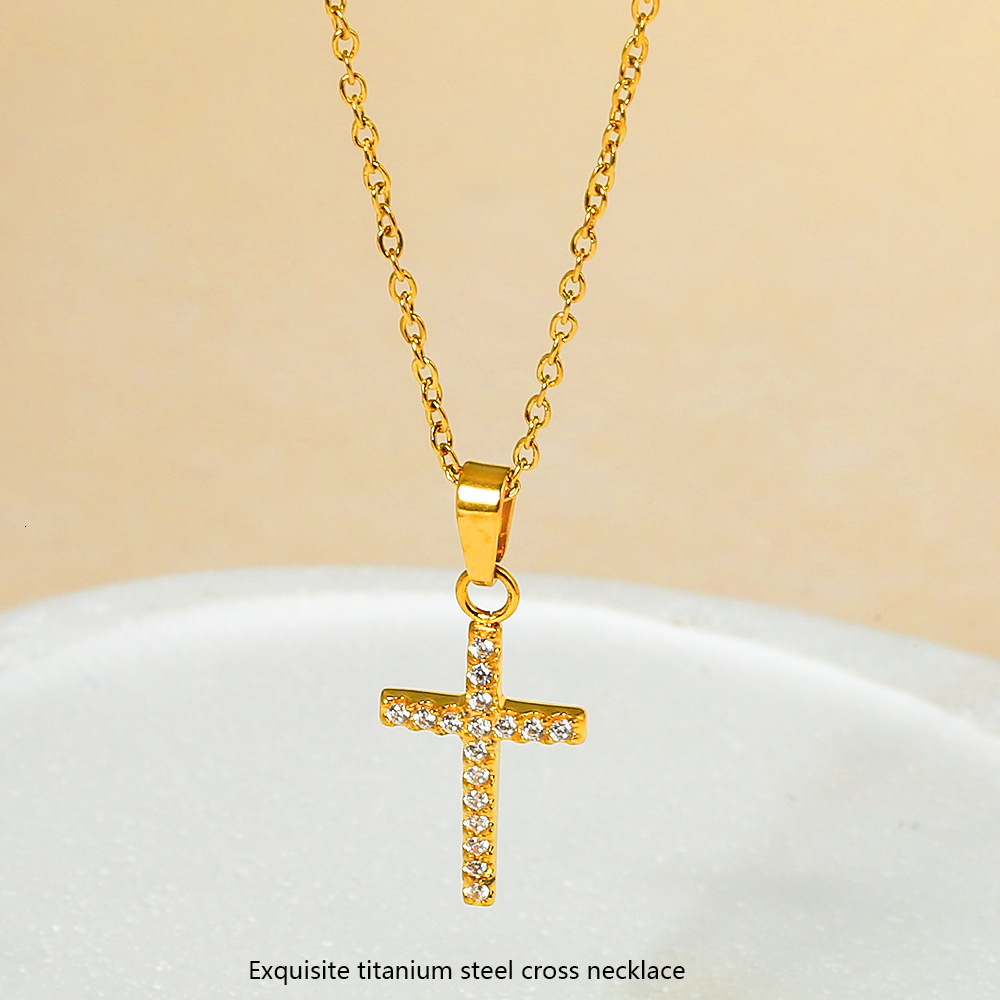 Titanium Cross Non-Fading Jewelry for Women Light Niche High-End Feel Stainless Steel Zircon Necklace Pendant Jewelry for Women