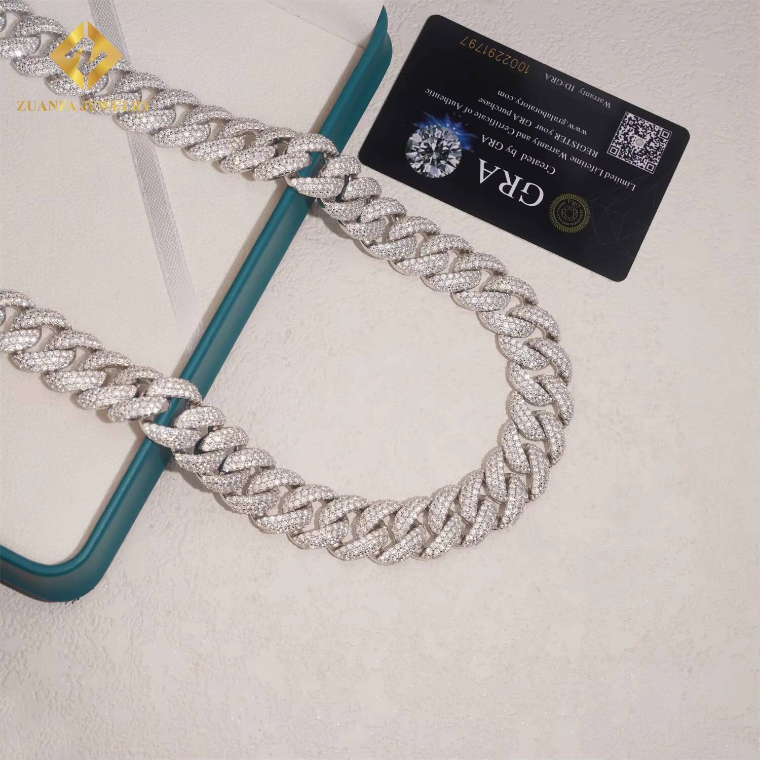 GRA Certificate Hip Hop Jewelry VVS Moissanite 18mm Cuban Link Chain Iced Out 925 Sterling Silver Men Fashion Chain Necklace