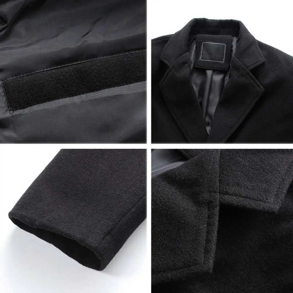 Men Windproof Casual Overcoat Woolen Coat Notch Lapel Long Sleeve Single Breasted Jacket Solid Color Business Coat W250815