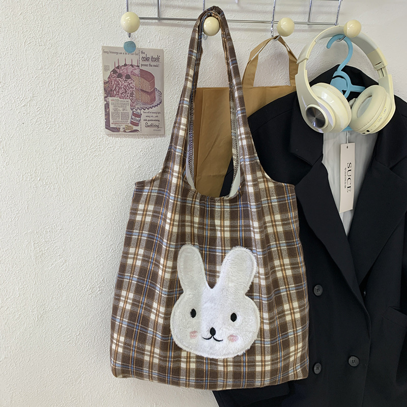 2025 Autumn New Women's Shoulder Bag Couple Bag New Women's Brown Checkered Bag Large Capacity Bag Embroidered Canvas Bag Autumn New Designe