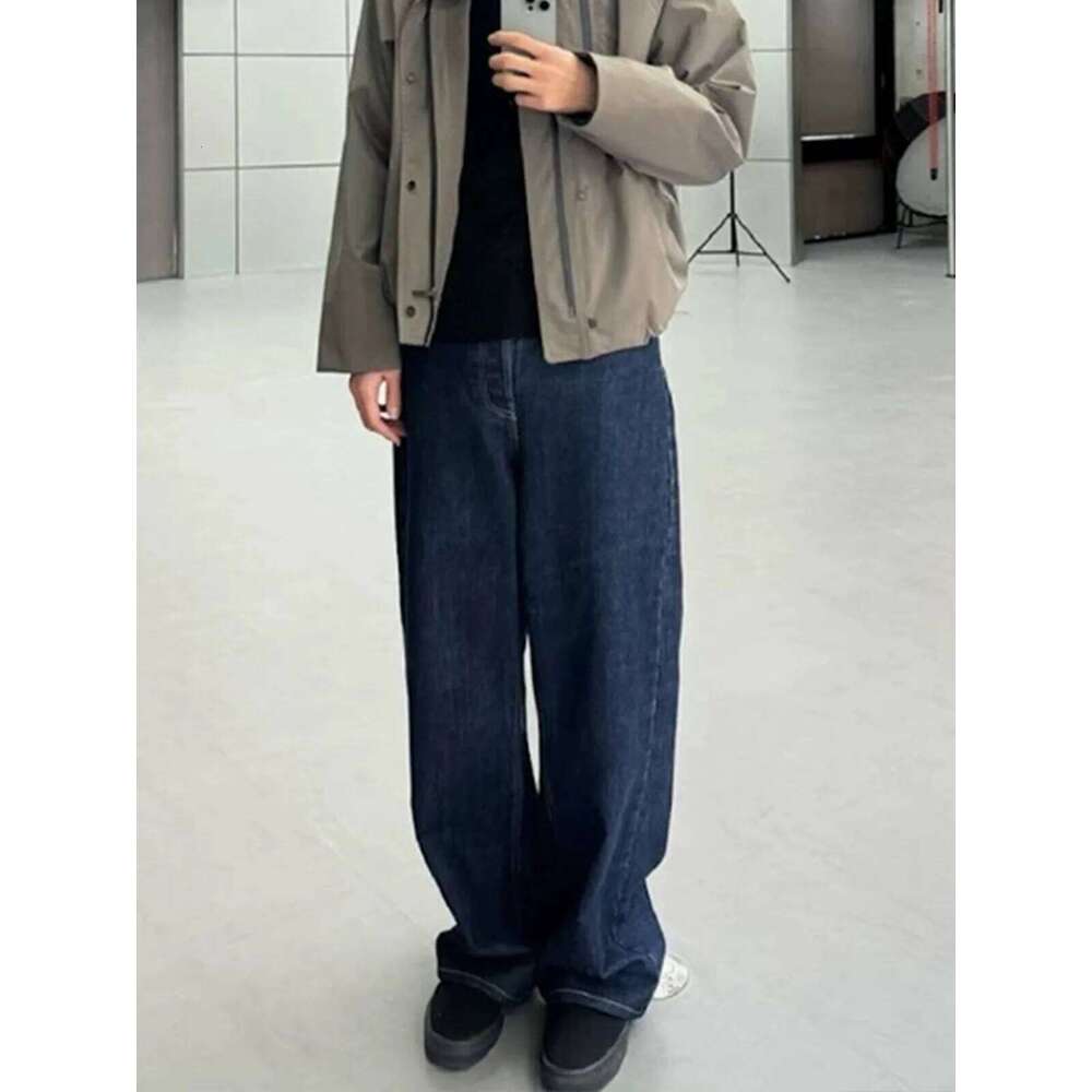 MIJKO Dark Blue Mens Baggy Jeans Cleanfit Loose Casual Denim Trousers Unisex Cargo Pants TJ122