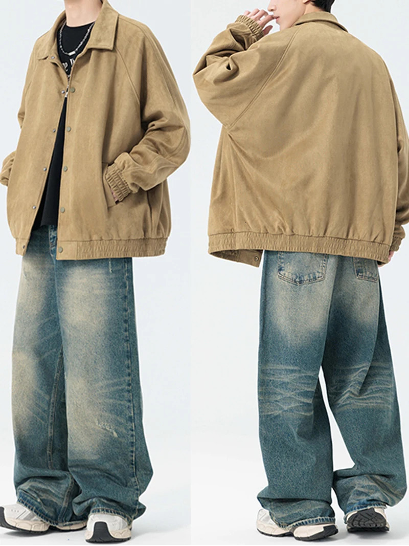 Suede Leather Jacket Men Spring Autumn Turndown Collar Casual Jacket Men Streetwear Plus Size M-8XL for Big and Tall Mens Coats 250808