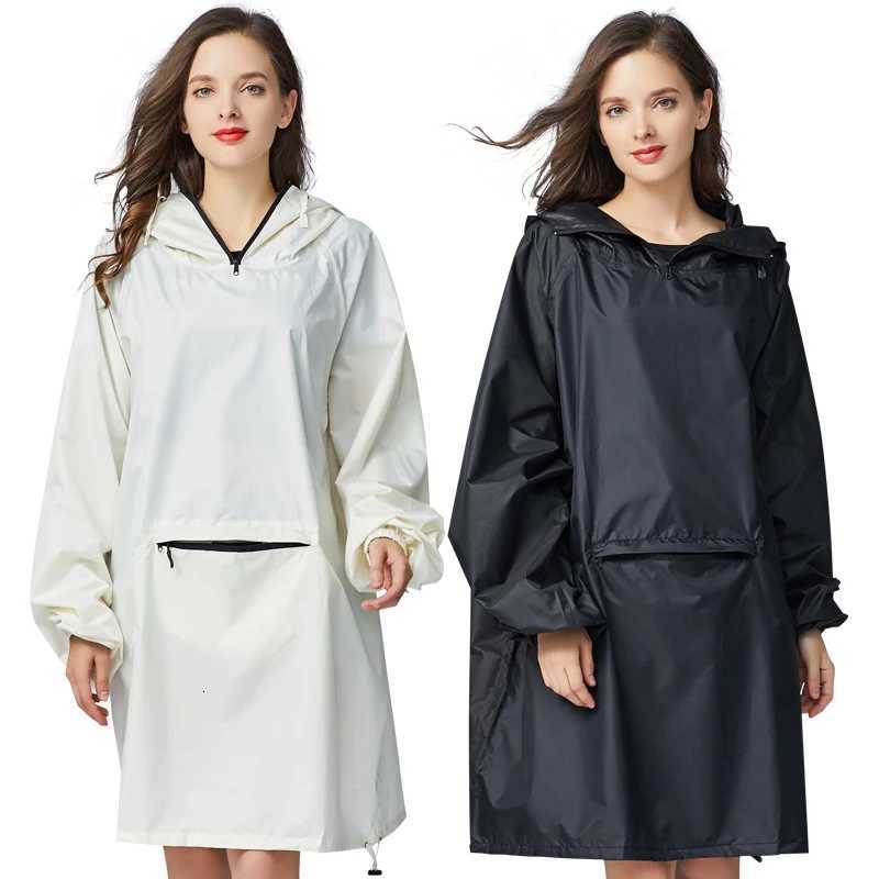 Womens Stylish Waterproof Rain Poncho Cloak Raincoat with Hood Sleeves and Big Pocket on Front. Y250814