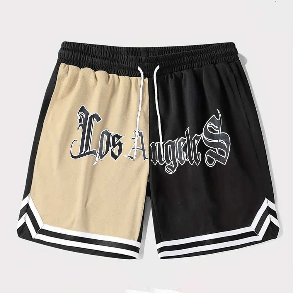 Los Angeles Letter Print Mens Casual Shorts Gothic Chic Gym Shorts for Men Summer Fitness Four-sided Elastic Fabric Short Pants Y250814