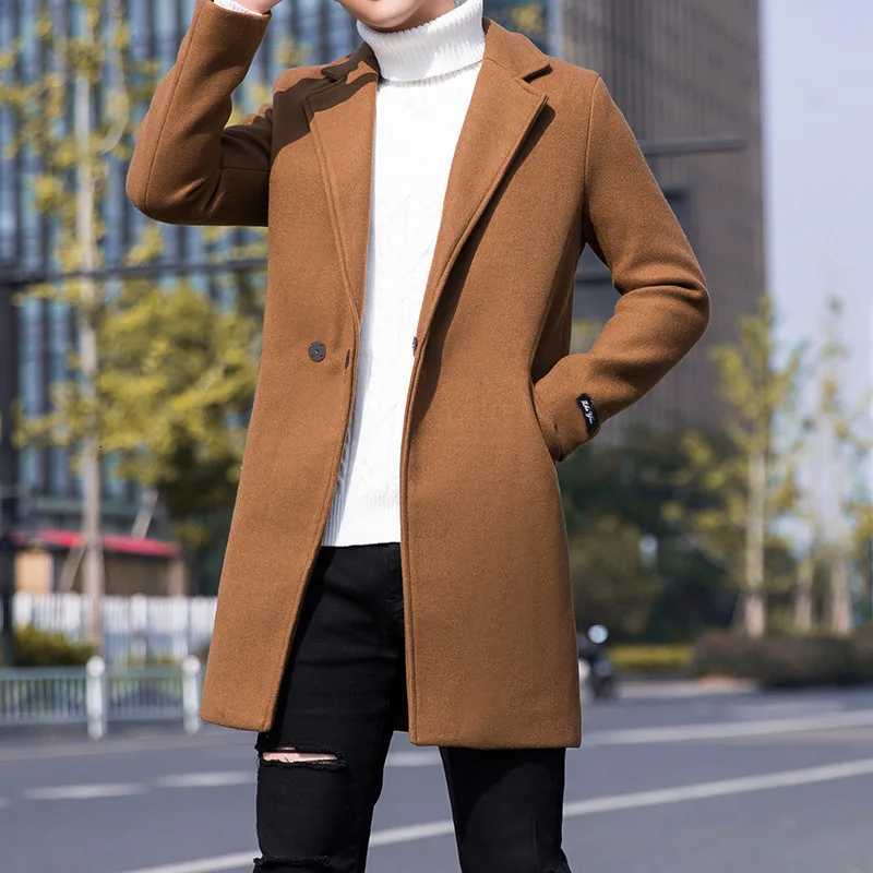 Autumn and Winter Mens Windbreaker Youth Plus Size Woolen Coat Mens Mid-length Korean Version Casual Coat for Men W250815