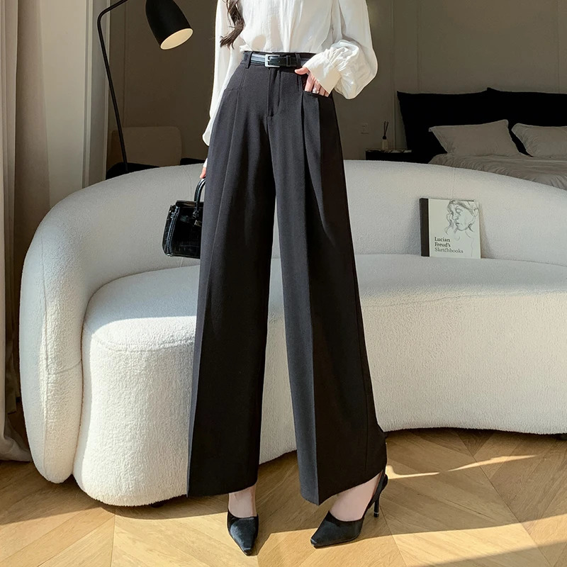 Seoulish Vintage High Waist Womens Casual Suit Pants 2024 Autumn Office Lady Workwear Wide Leg Trousers Female 250808