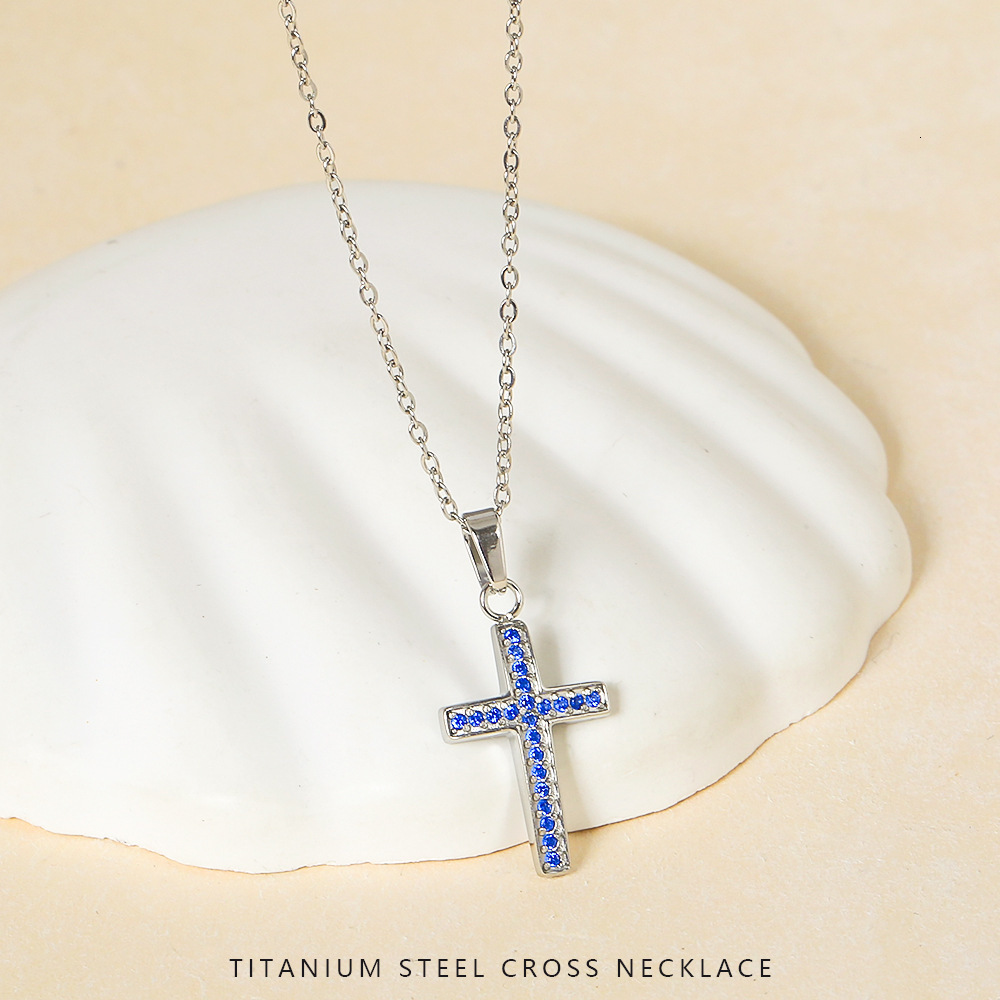 American Style Stainless Steel Zircon Cross Necklace Accessories for Women Non-Fading Light Niche Pendant Jewelry for Women