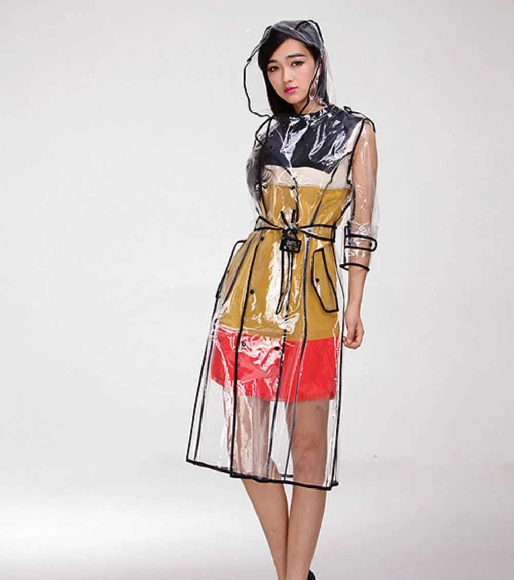 Waterproof Transparent Plastic Clear Long Ladies Raincoats Women Men Fashion Rain Coat s Hooded with Belt Y250814