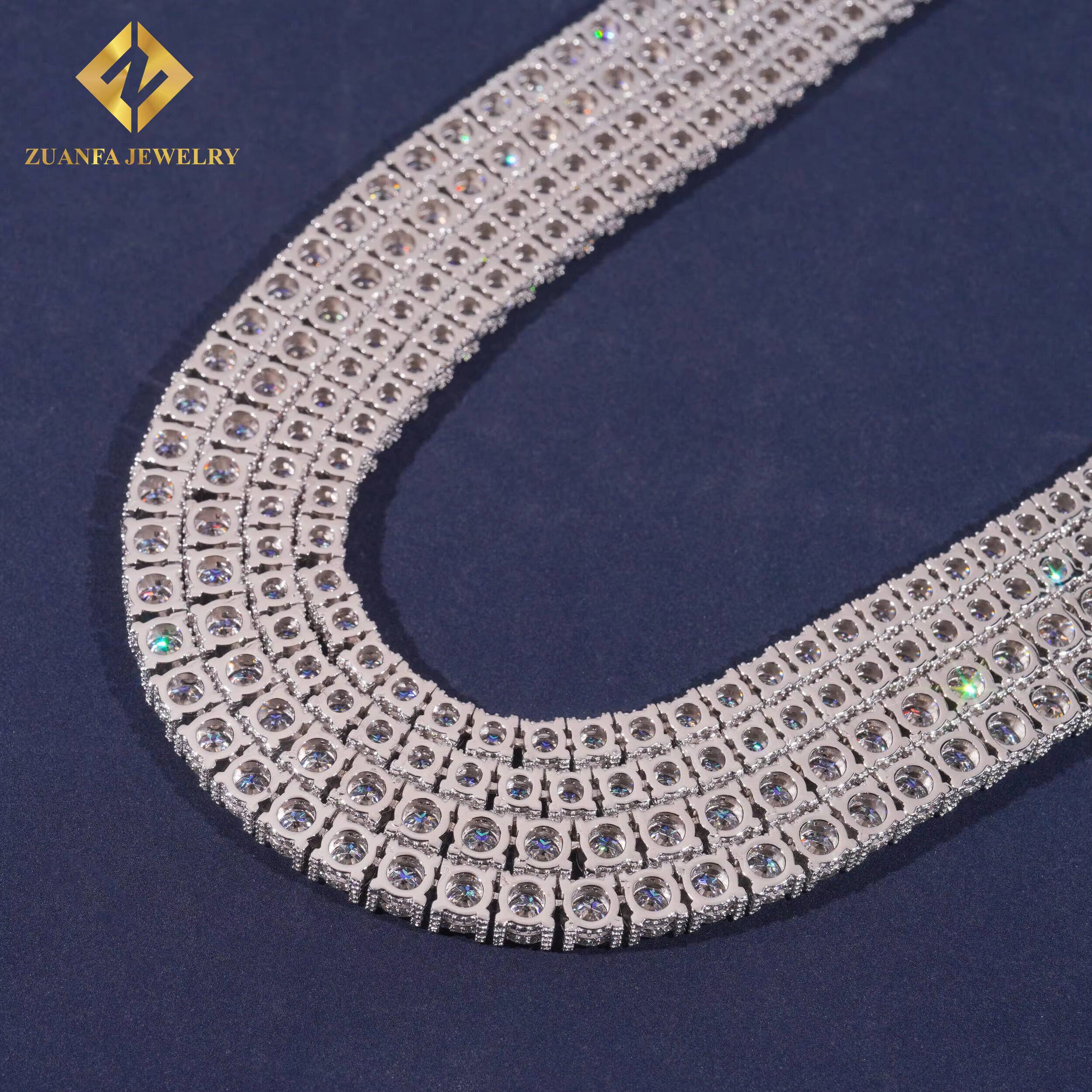 New RTS Luxury Tennis Chain 925 Silver Gold Plated Pass Diamond Tester GRA 5MM Moissanite Tennis Chain Side with Stone Necklace