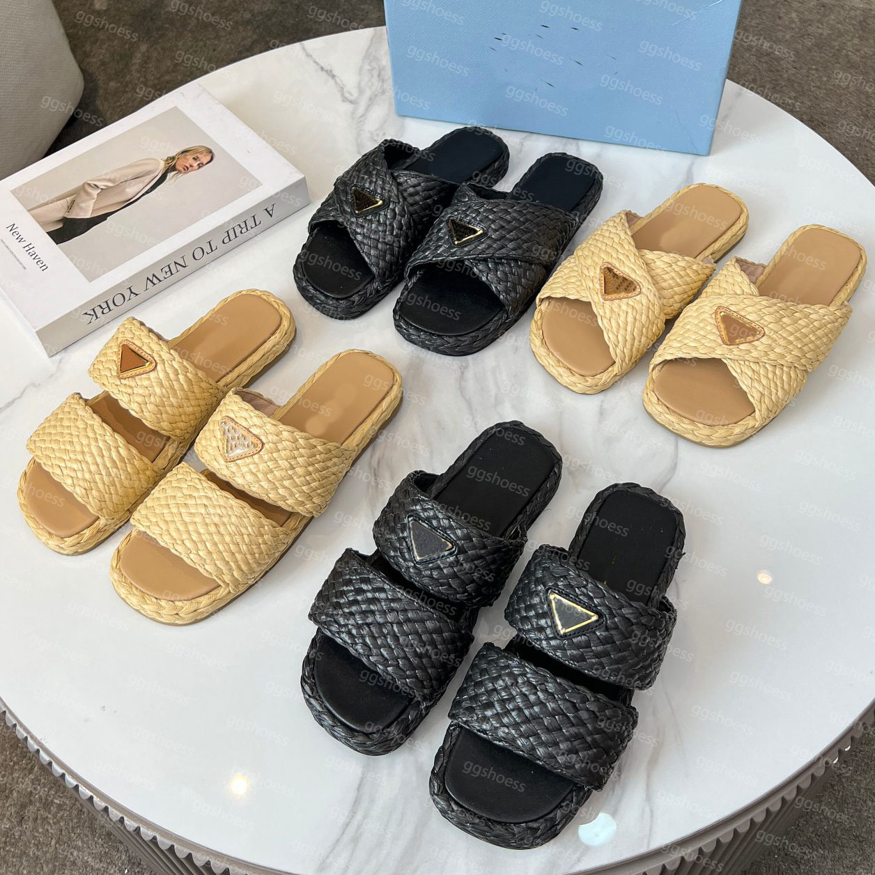 Raffia Slide Designer Crochet Womens Wedges Slides Platform Sandal Summer Straw Slipper Flat Comfort Mule Beach