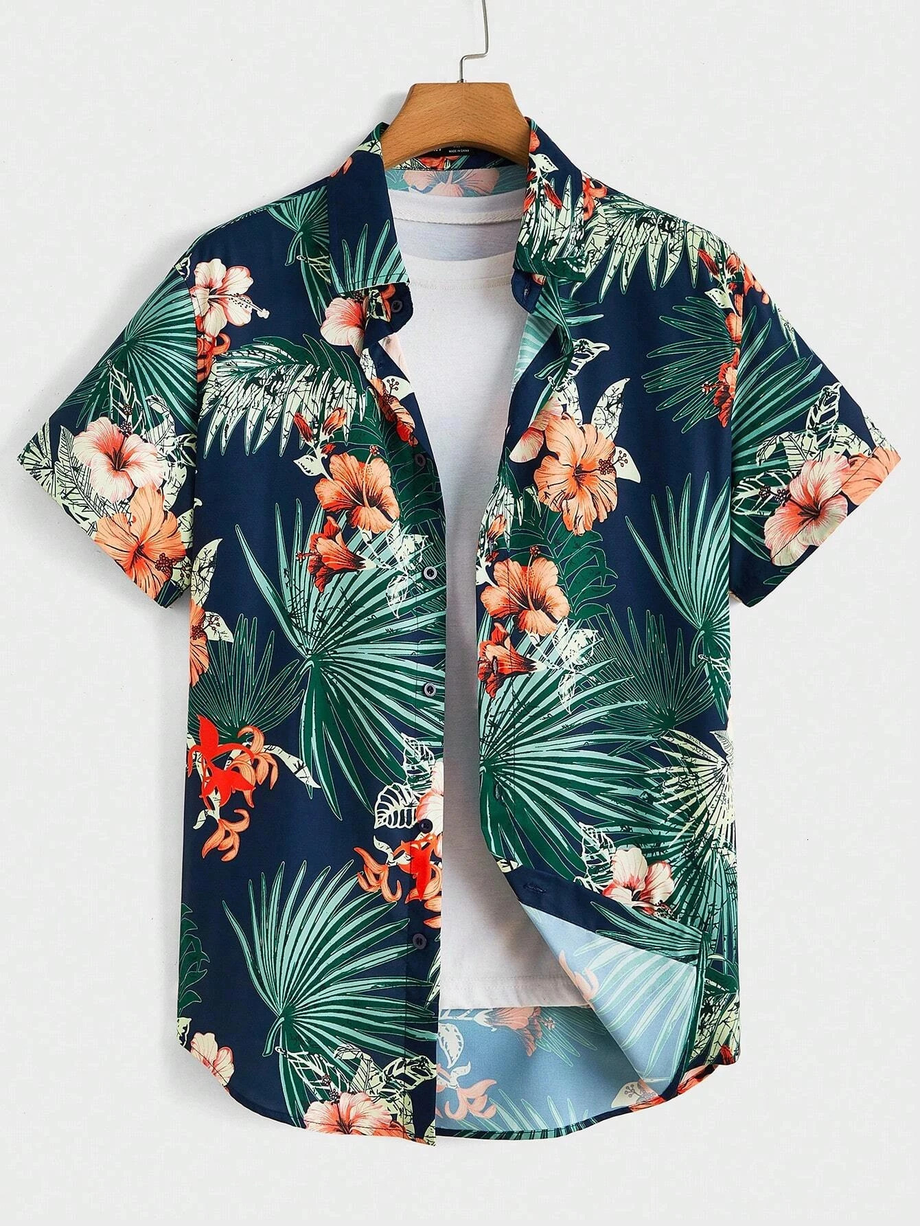 Hawaiian Botanical Flower Print Mens and Womens Short Sleeve Lapel Seaside ButtonDown Shirt Top Casual Fashionable Shirts 250804
