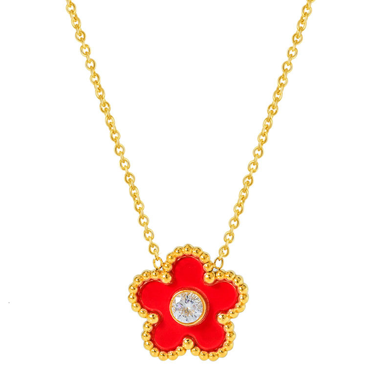 316 Stainless Steel Zircon Black Red Five-Leaf Clover Necklace for Women White Mother-of-Pearl Gold High Version Non-Fading Jewelry for Women