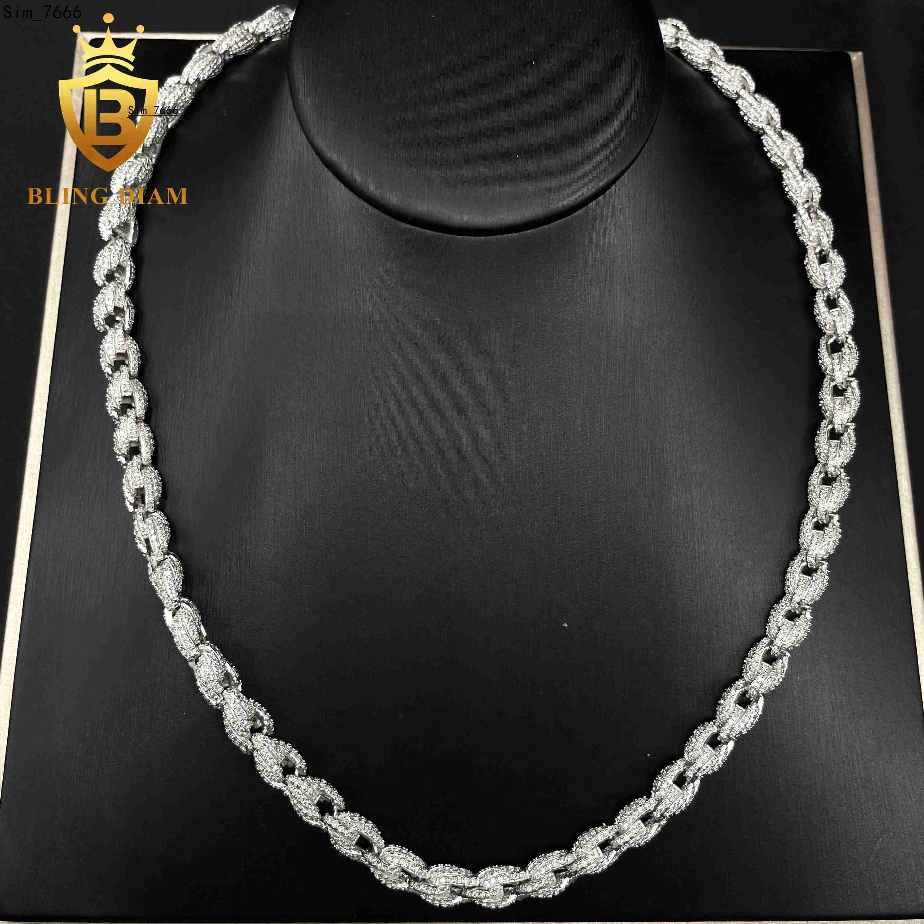Factory Direct Man Jewelry Iced Out 7.5mm Hip Hop 925 Silver Rhodium Plated Sterling Silver Rope Chain