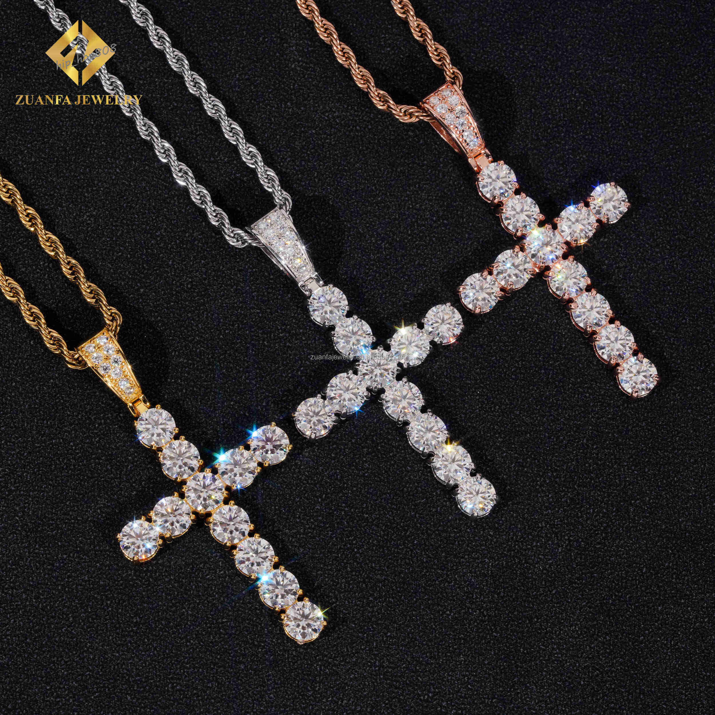 Pass Diamond Tester Best Selling GRA Certificate Iced Out Hip Hop Jewelry 925 Silver Moissanite Diamond Cross Pendant Necklace