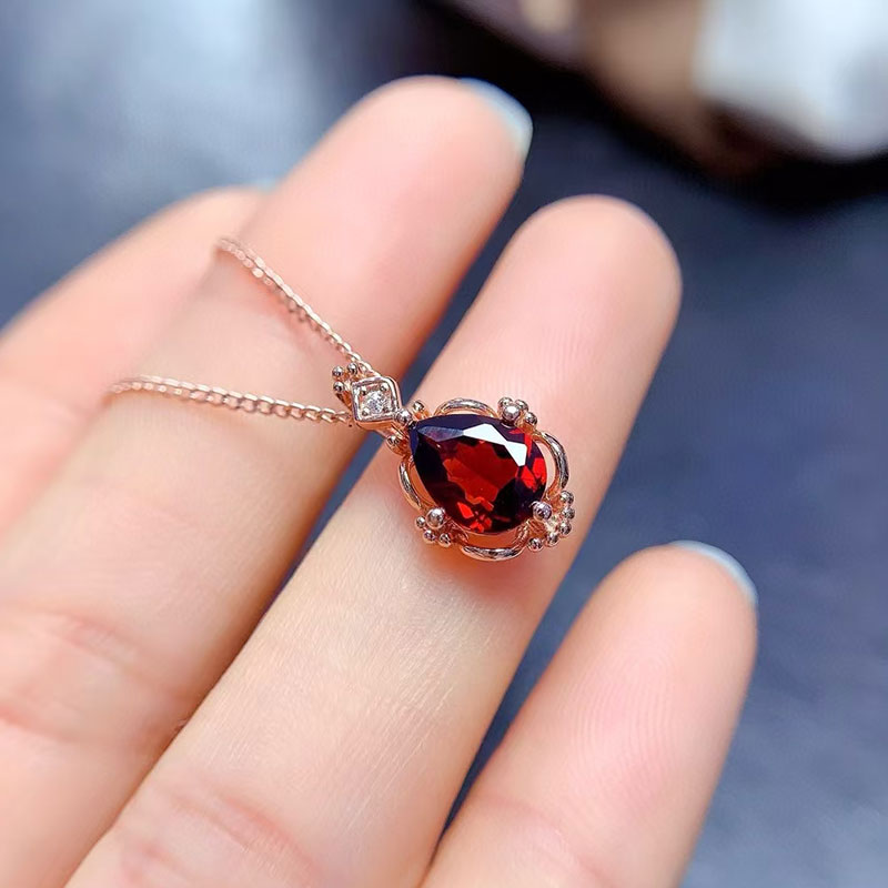925 silver pendant natural garnet pendant 6mm*8mm genuine garnet jewelry 18K gold plated gemstone necklace for daily wear