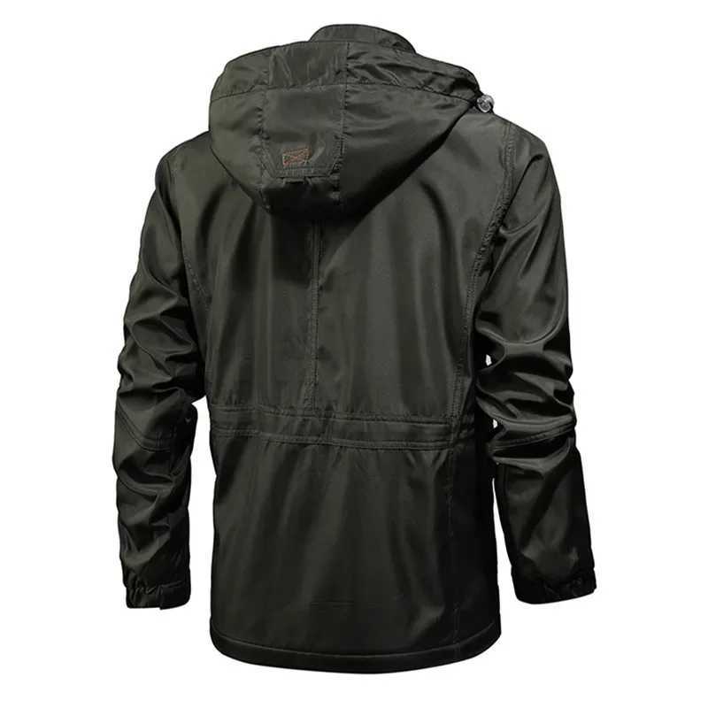 European and American Quality Mens Outdoor Windbreaker. Solid Color Waterproof Hooded Zippered Mens Coat for Spring and Autumn W250815