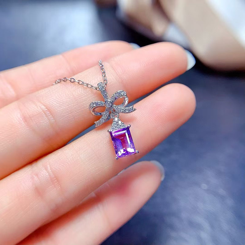 Solid 925 silver amethyst jewelry natural amethyst jewelry set real crystal earrings and pendant with 18K gold plating