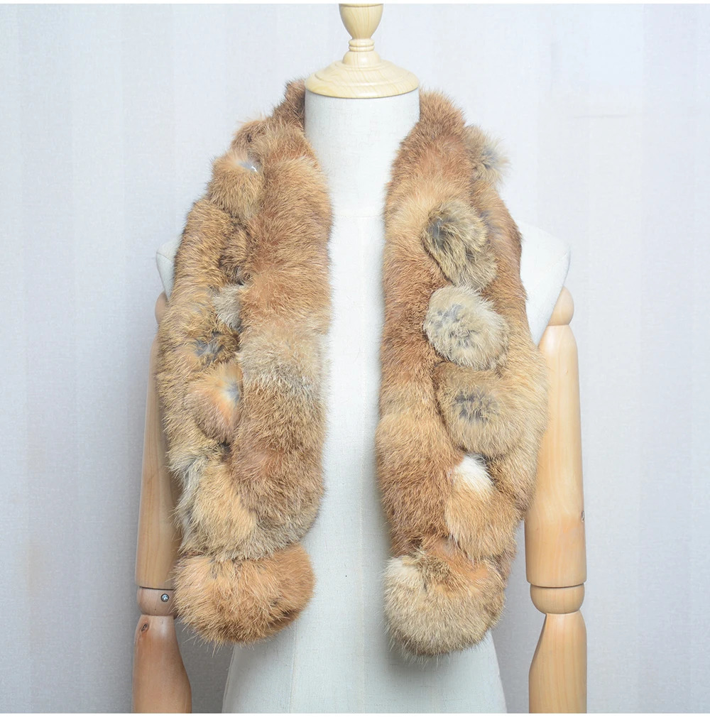 Women Winter Rabbit Fur Scarf 100% Natural Rabbit Fur Fashion warm And Soft Neckerchief Wholesale Pompoml Fur Scarves Headbands 250808