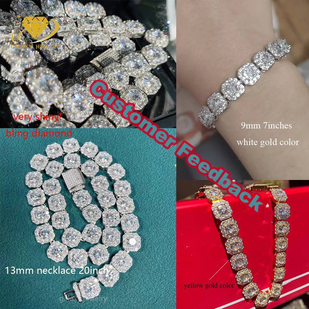 Hiphop Pass Tester GRA Custom Mens Cluster Diamond Chain Iced Out Tennis Bracelet Necklace Choker Moissanite Clustered Chain