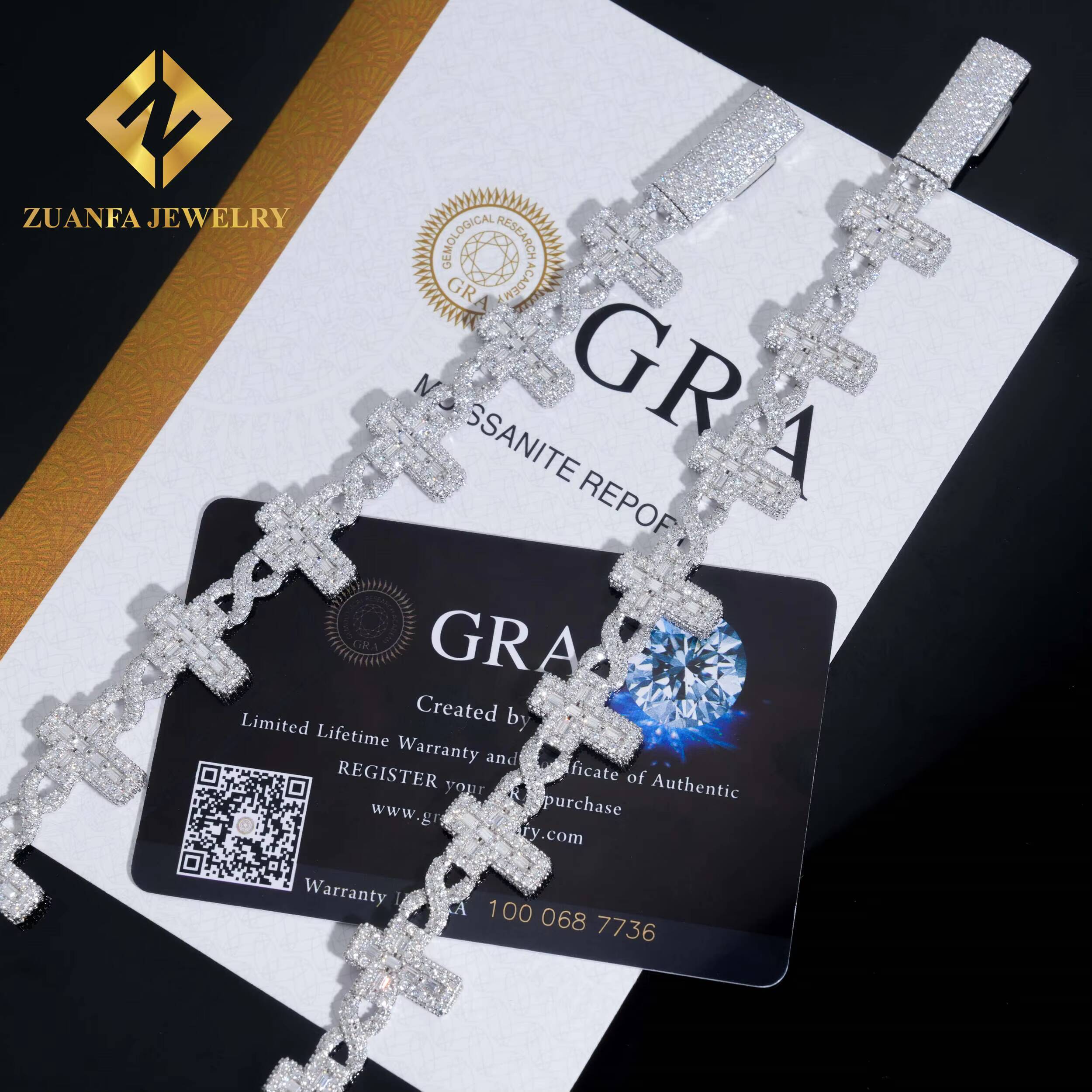 Hot Selling Rapper Hip Hop Style Moissanite Bracelets 925 Silver Infinity Cross Moissanite Cuban Link Chain Bracelet