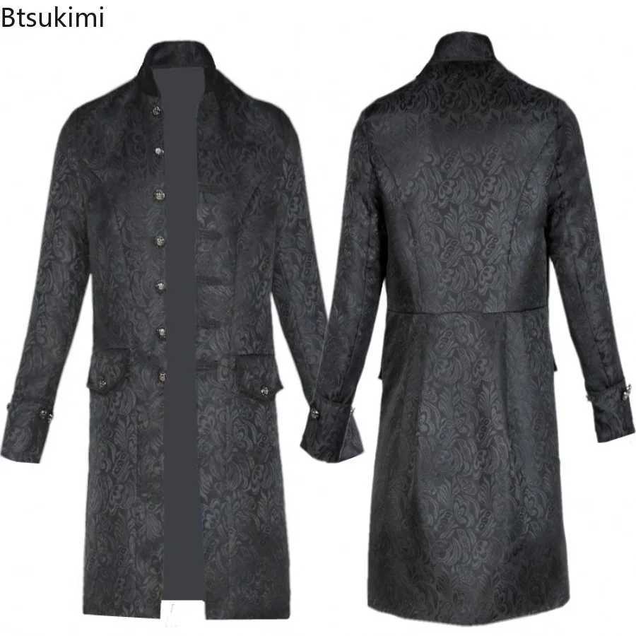 2025 New Mens Gothic Steampunk Overcoat Medieval Renaissance Vintage Jacquard Stand Collar Long Jackets Fashion Cosplay Costume W250815